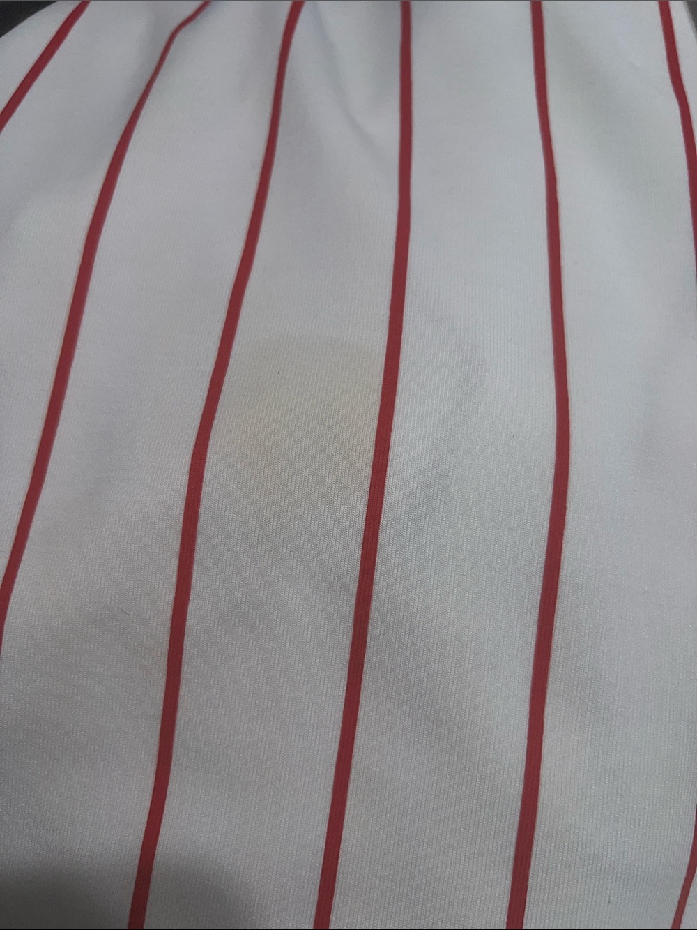 H&M MOSCHINO White & Red Pinstripe Disney Baseball Jersey - Picture 7 of 9